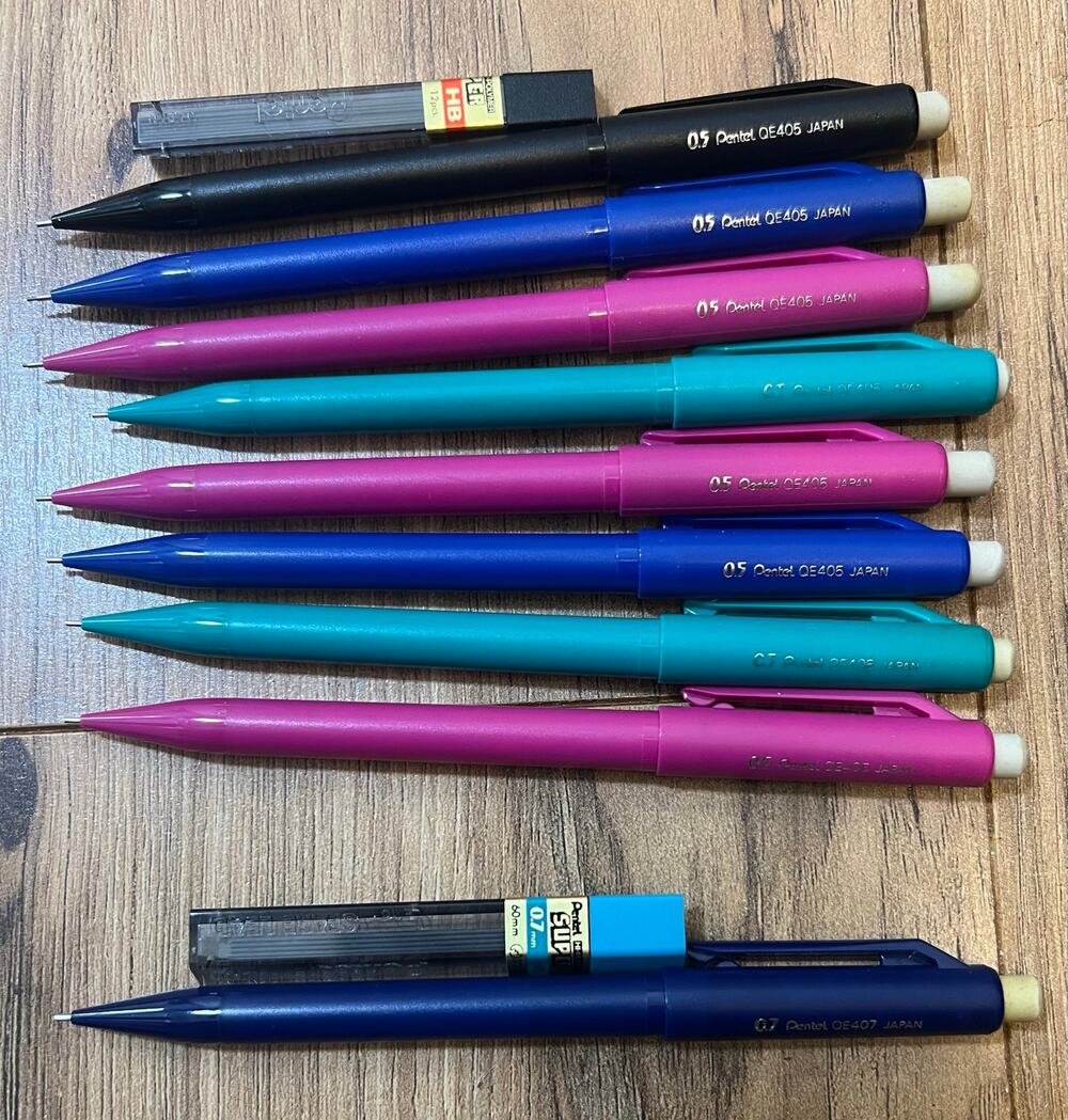 9 Vintage Pentel QE405 QE407 Twist Erase Pencils 0.5/0.7mm Japan Tested